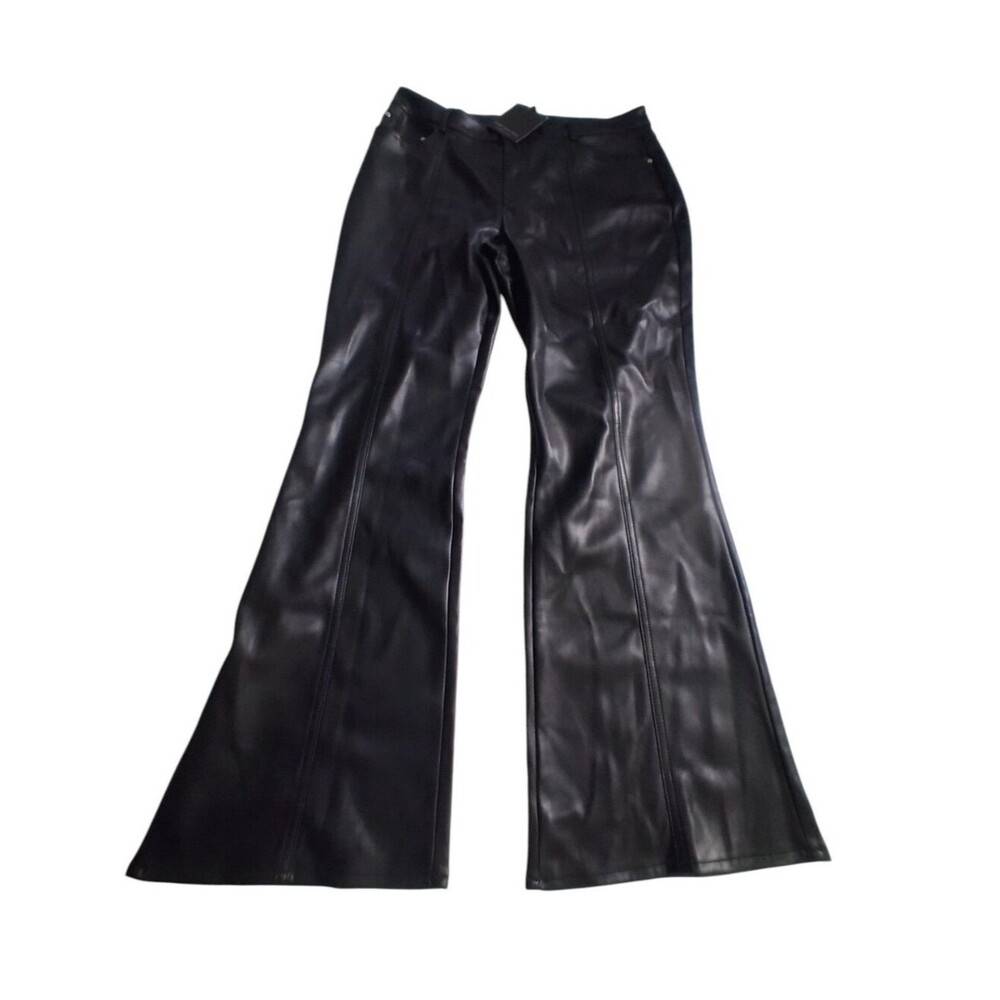Marc New York Black Faux Leather Flare Pants New Size 14